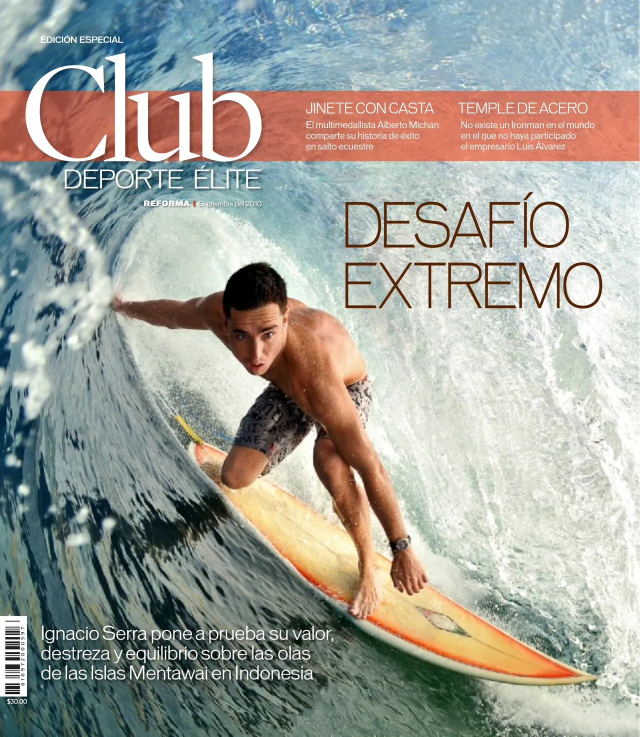 Club Deporte Élite cover ‘Desafío extremo’: a surfer on a curling wave