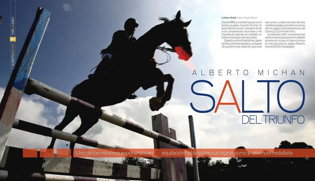 Feature spread ‘Alberto Michan: Salto del triunfo’: a rider and horse silhouetted against the sky as they clear a striped jump