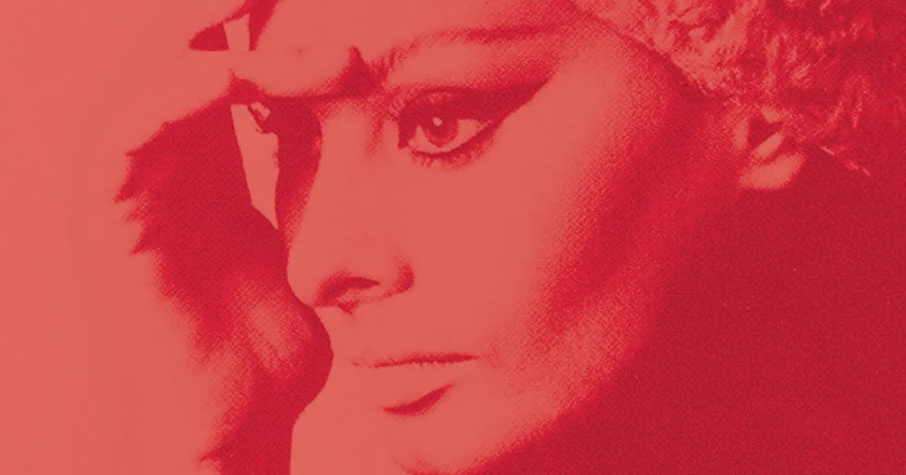 A red close portrait of Sophia Loren