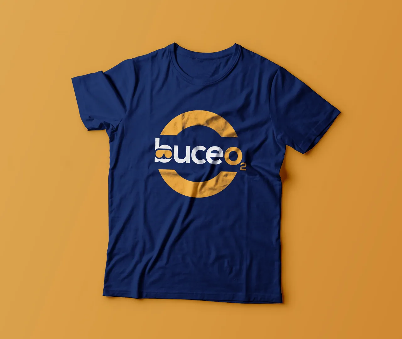 BuceO2 logo on a navy t-shirt