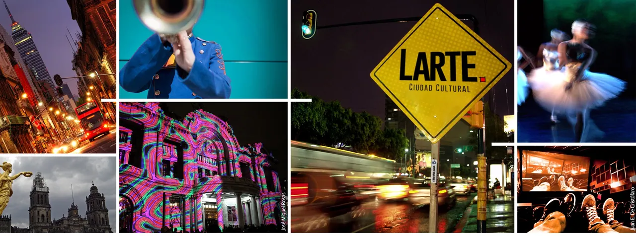 Collage of Mexico City scenes with the Larte sign