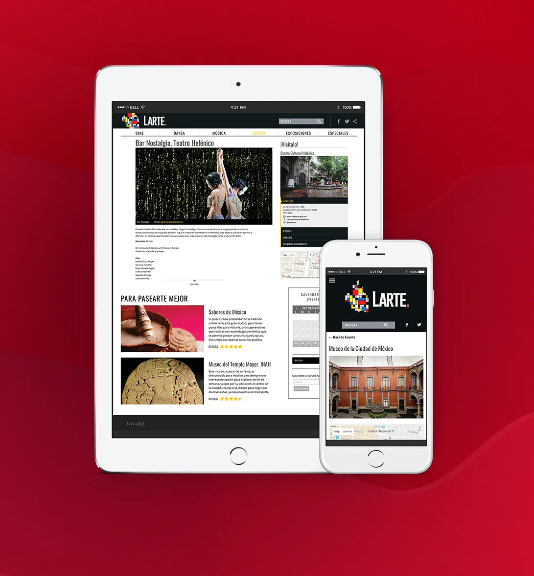 Larte website on a tablet and phone