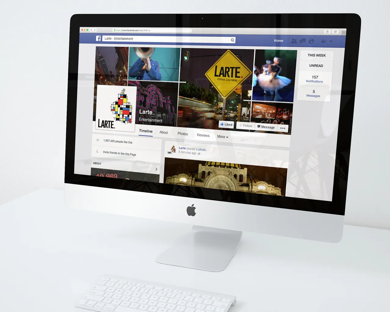 Larte on a desktop screen showing its Facebook page