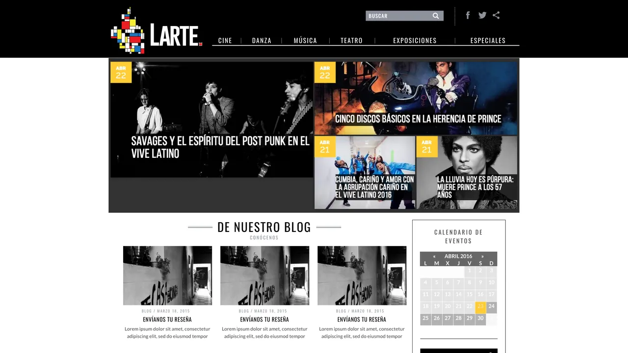 Larte website home page