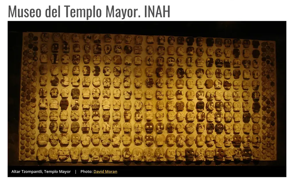Larte website section page for an exhibition at the Templo Mayor museum