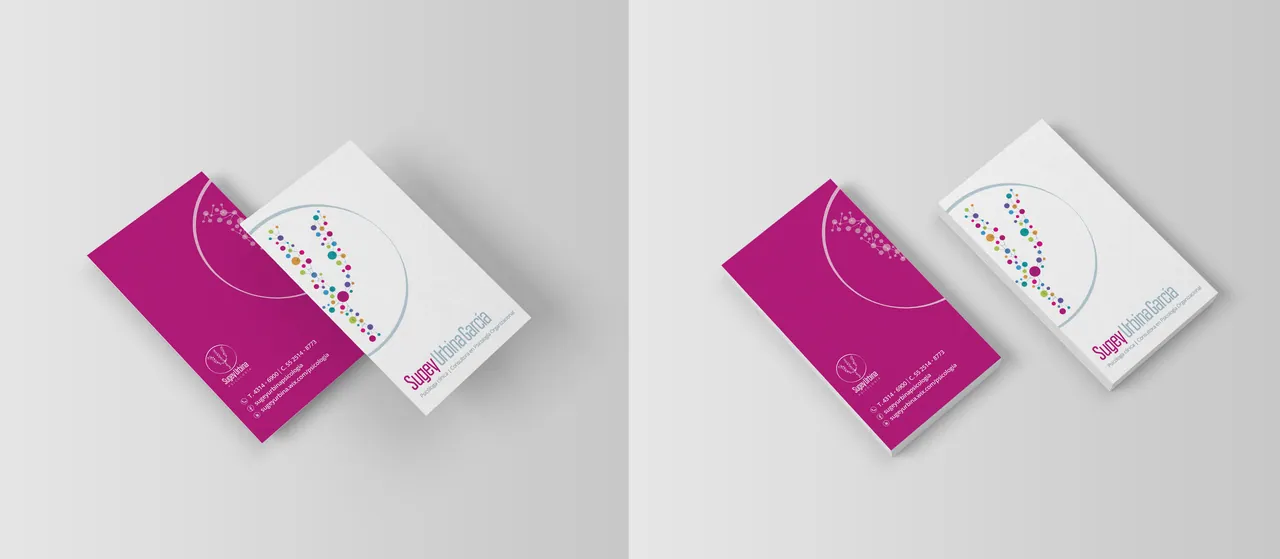 Sugey Urbina business cards, front and back