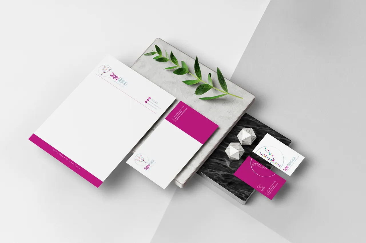 Sugey Urbina letterhead and cards on marble