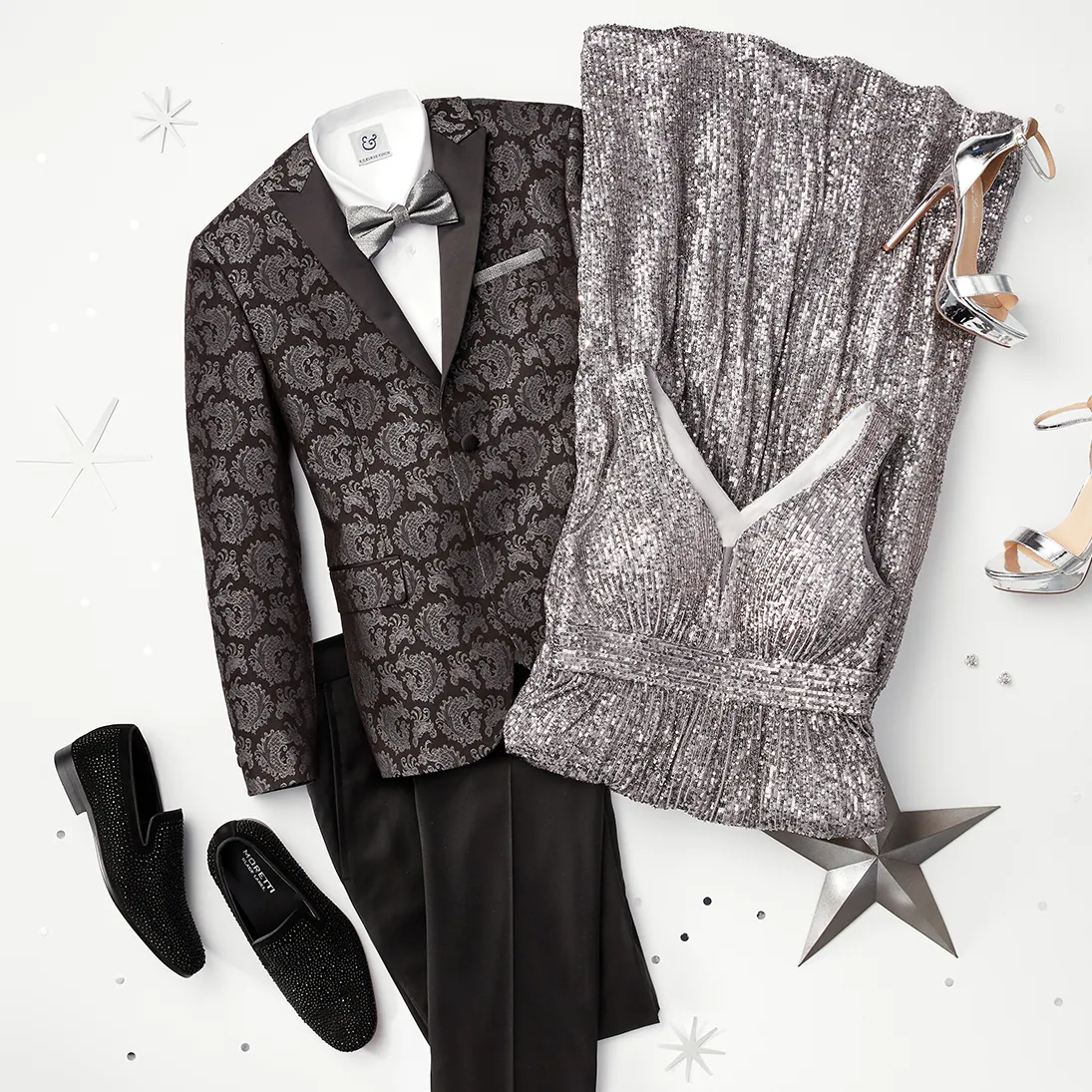 Still life of patterned holiday dinner jackets