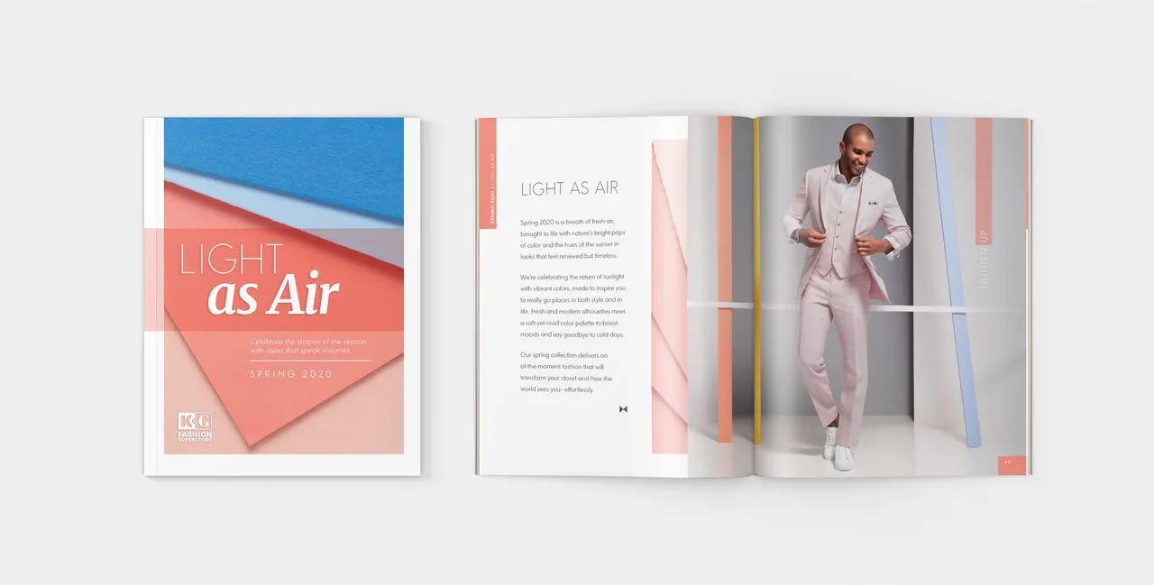 Lookbook concept mockup: the Light as Air cover beside an open interior spread
