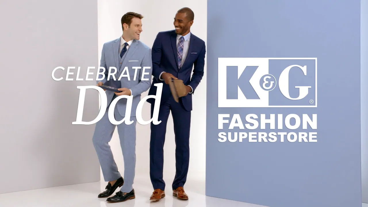 Celebrate Dad title frame with two models in suits