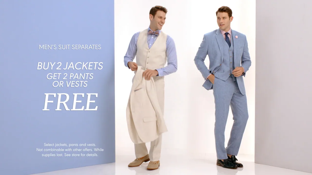 Suit separates offer frame: buy 2 jackets, get 2 pants or vests free