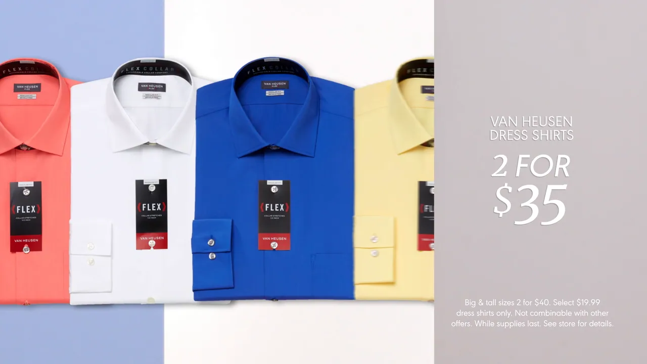 Dress shirts offer frame: 2 for $35