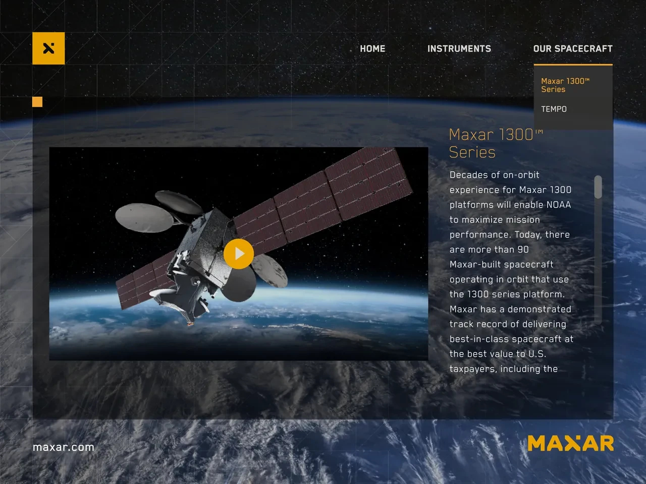 Maxar 1300 series spacecraft screen