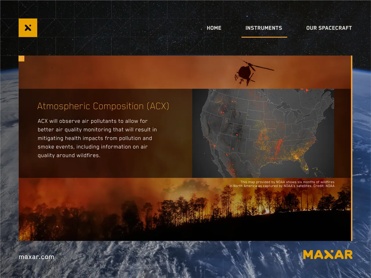 Atmospheric Composition instrument screen showing wildfire smoke