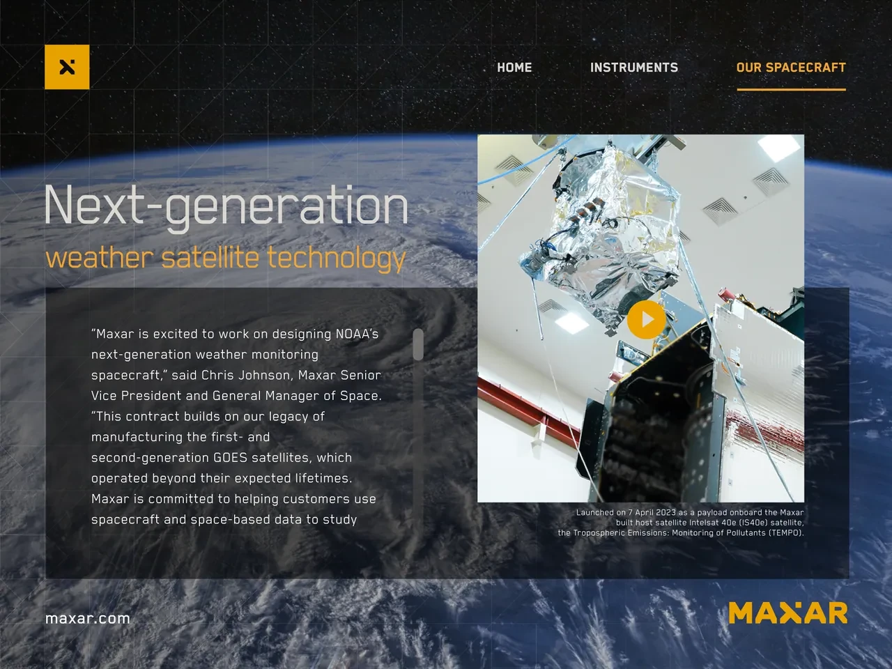 Our Spacecraft screen introducing next-generation weather satellite technology