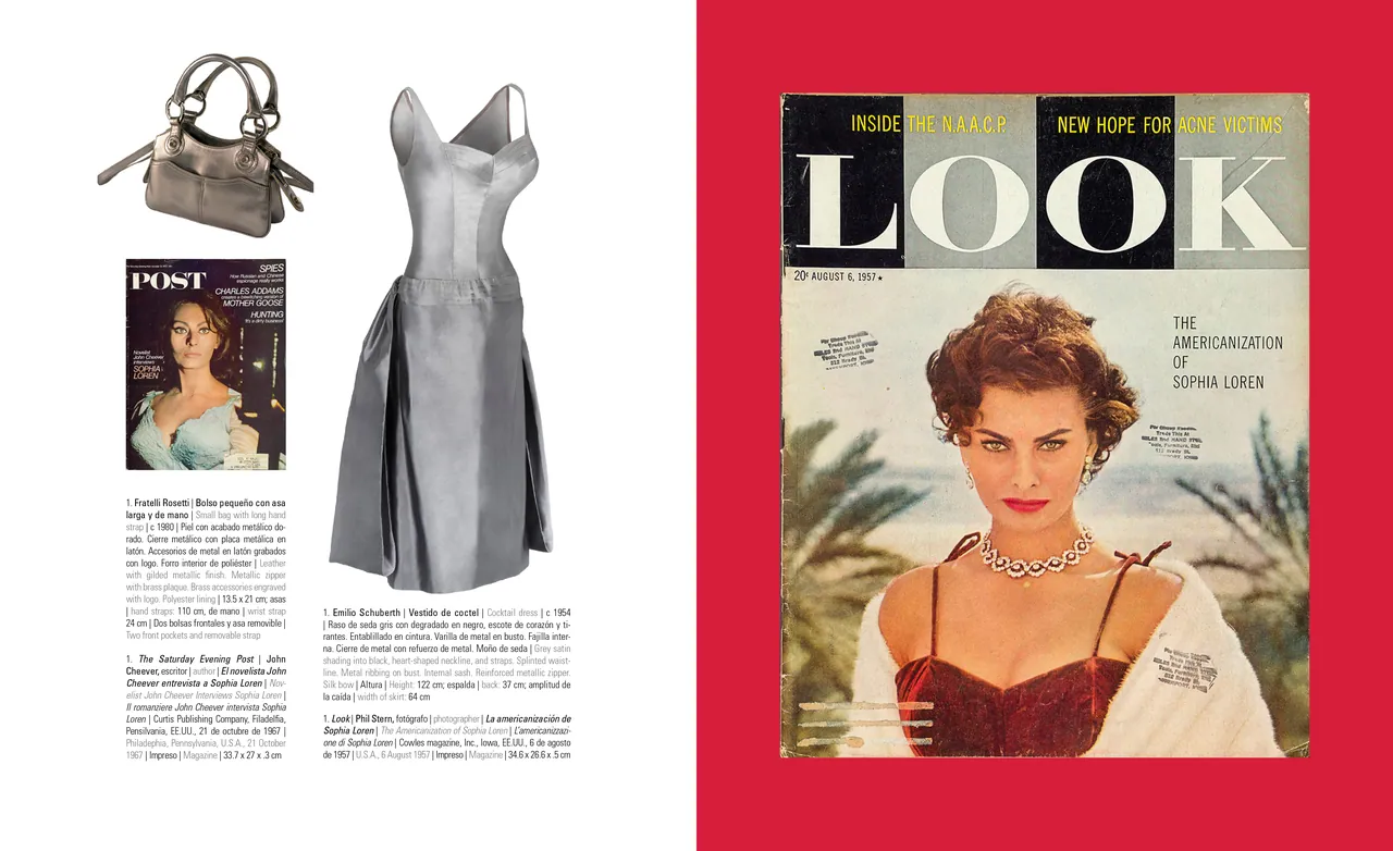 Catalog spread with a LOOK magazine cover, a Post cover and a silver gown