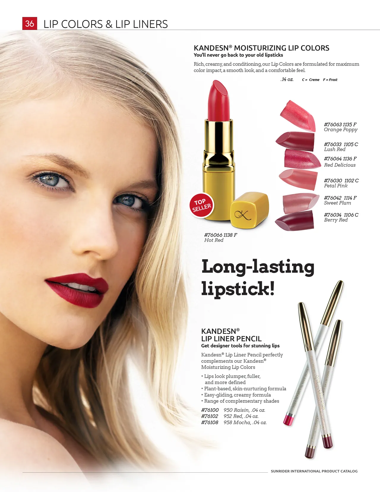 English catalog page, lip colors and liners