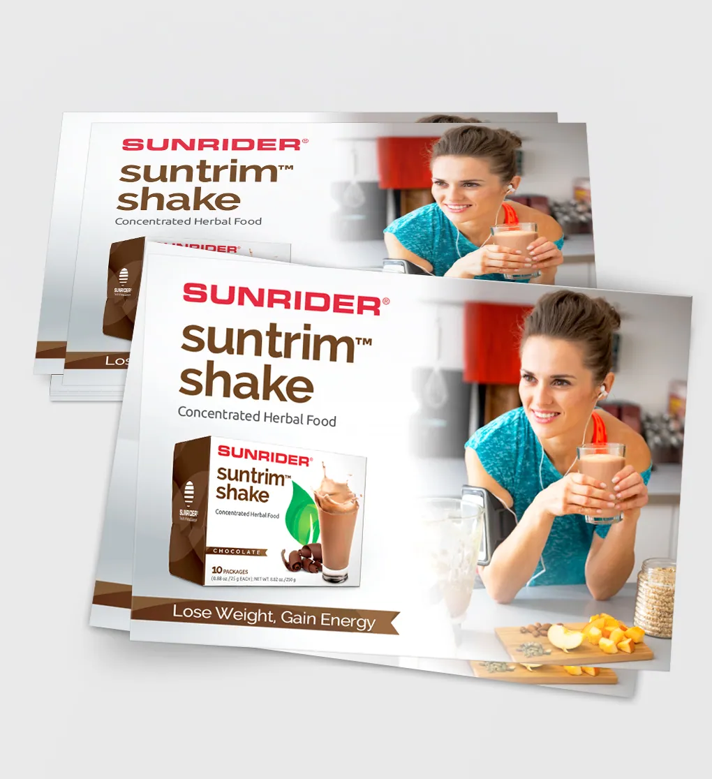 SunTrim Shake flyers with a woman holding a shake