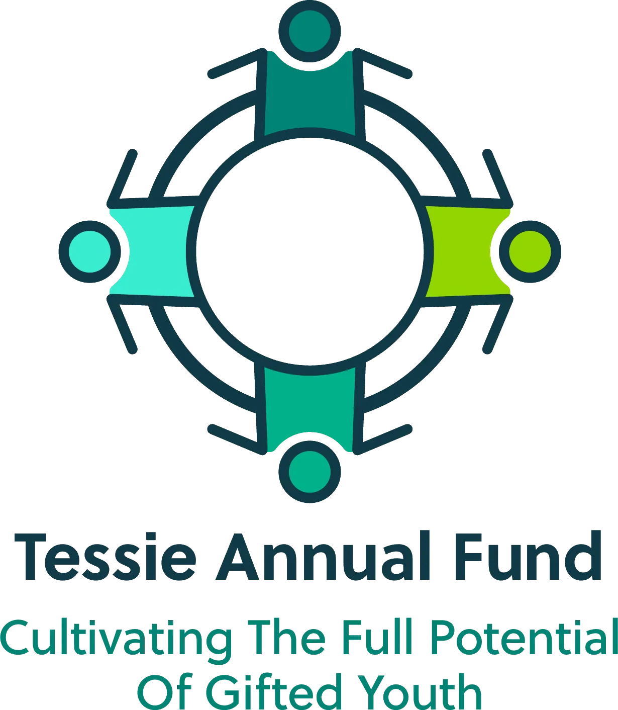 The Tessie Annual Fund logo: four stylized figures in teal and lime arranged in a circle, above the tagline Cultivating the Full Potential of Gifted Youth