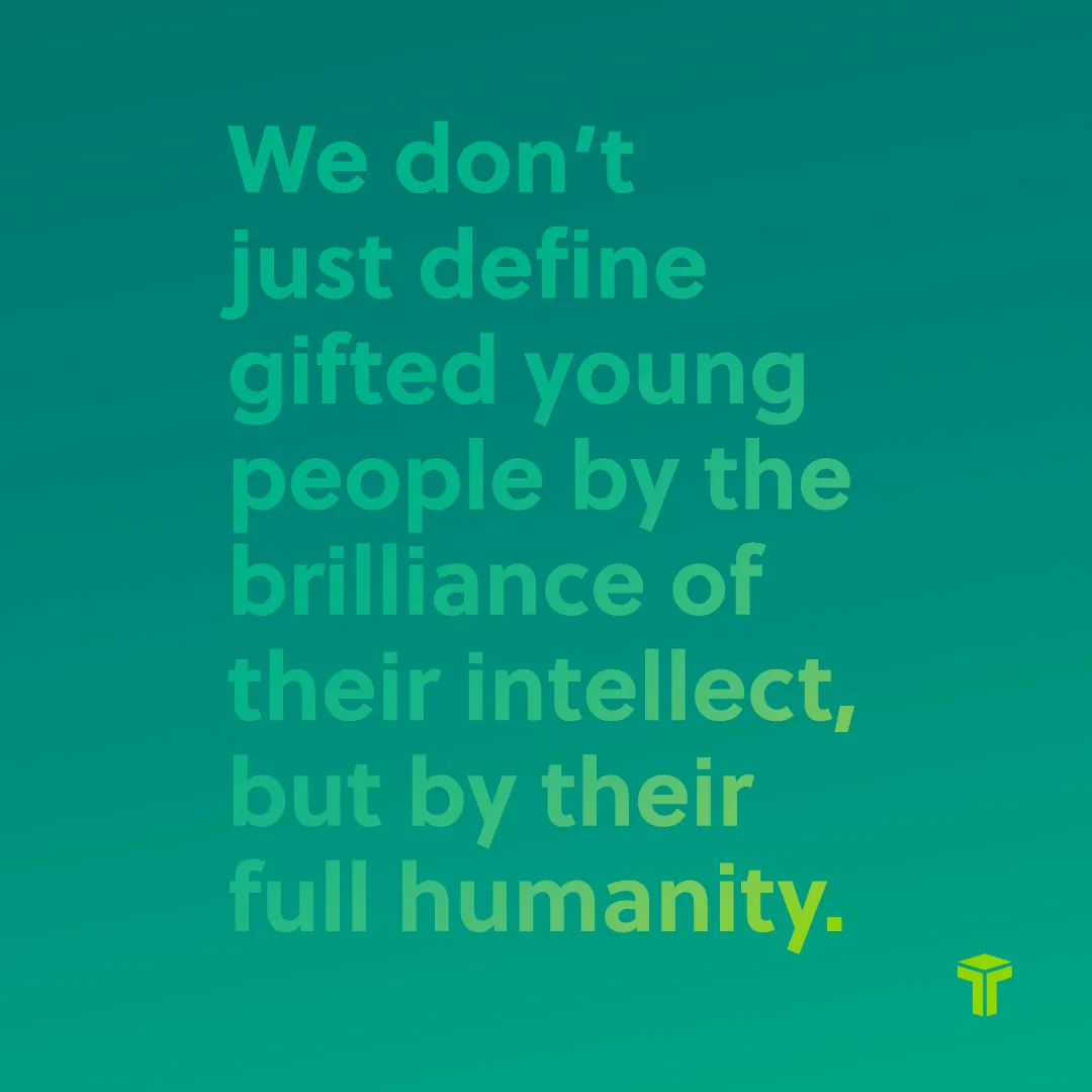 Carousel slide three: the definition of giftedness in green type on teal