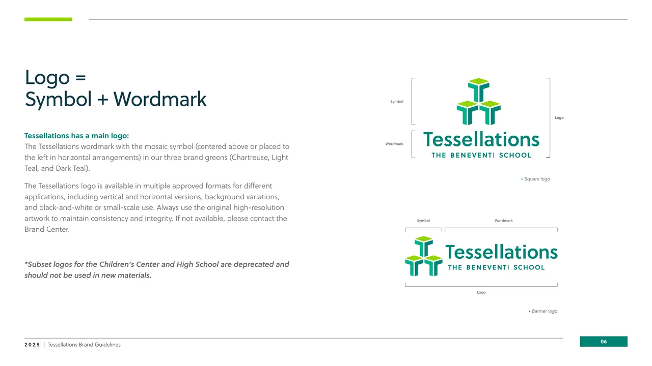 Logo page: symbol plus wordmark, with its parts labeled