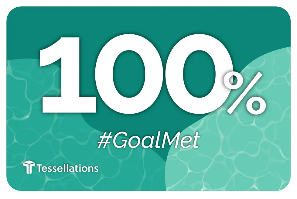 Milestone sign: 100% with the hashtag GoalMet