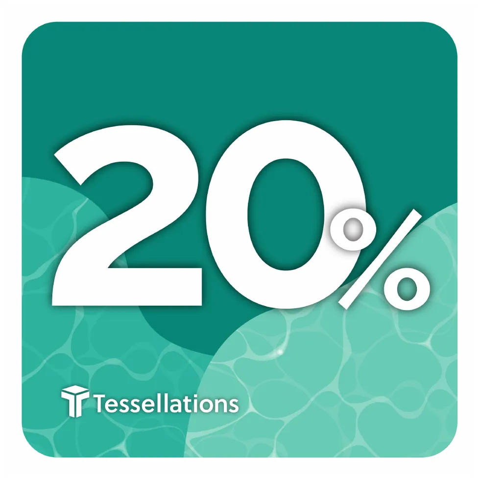 Milestone sign: 20% family participation, white numerals on teal with water ripples