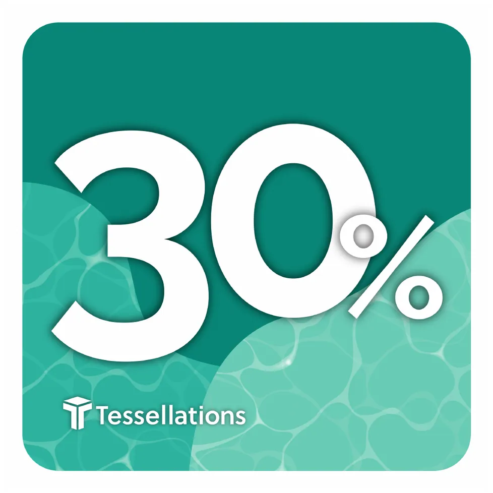 Milestone sign: 30% family participation, white numerals on teal with water ripples