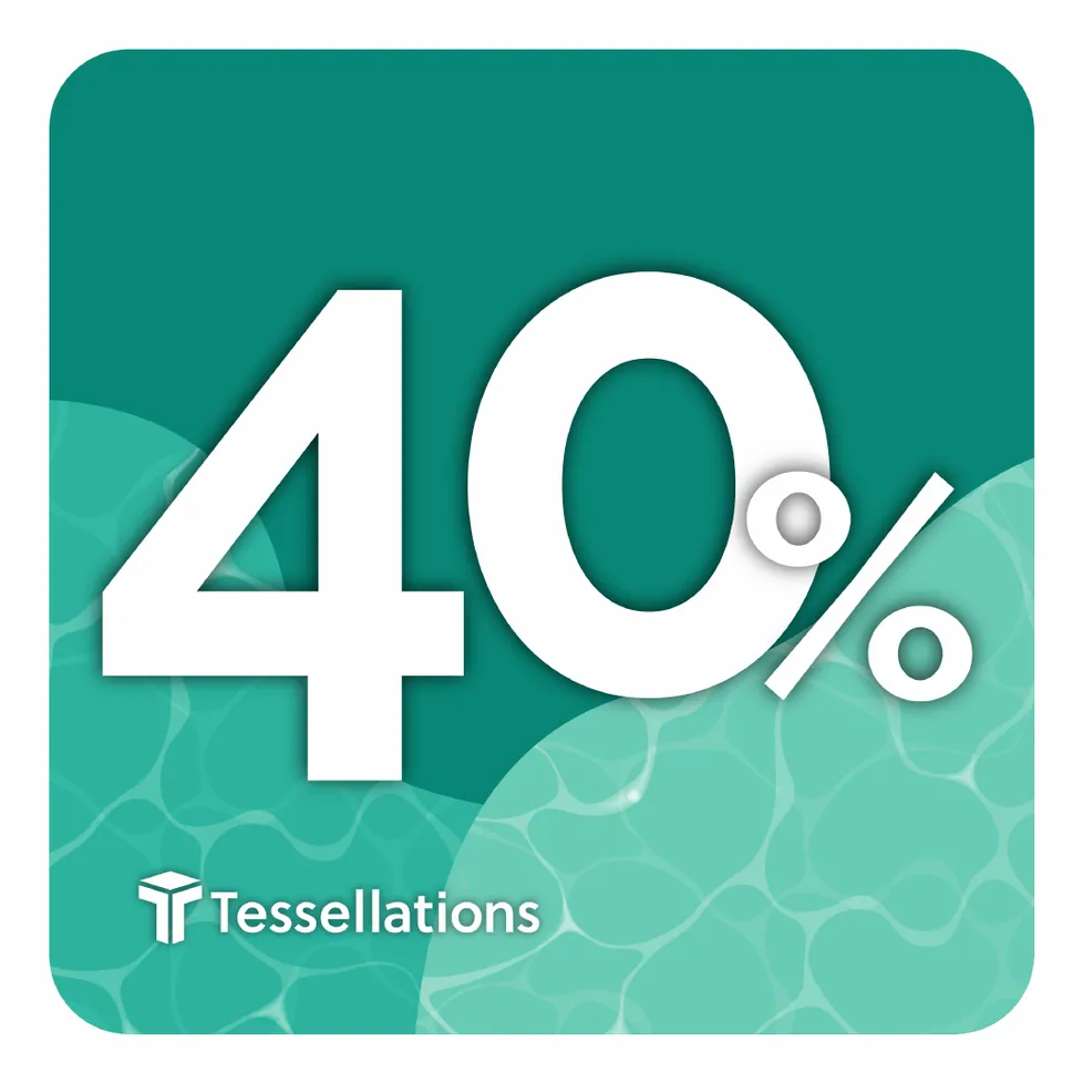 Milestone sign: 40% family participation, white numerals on teal with water ripples