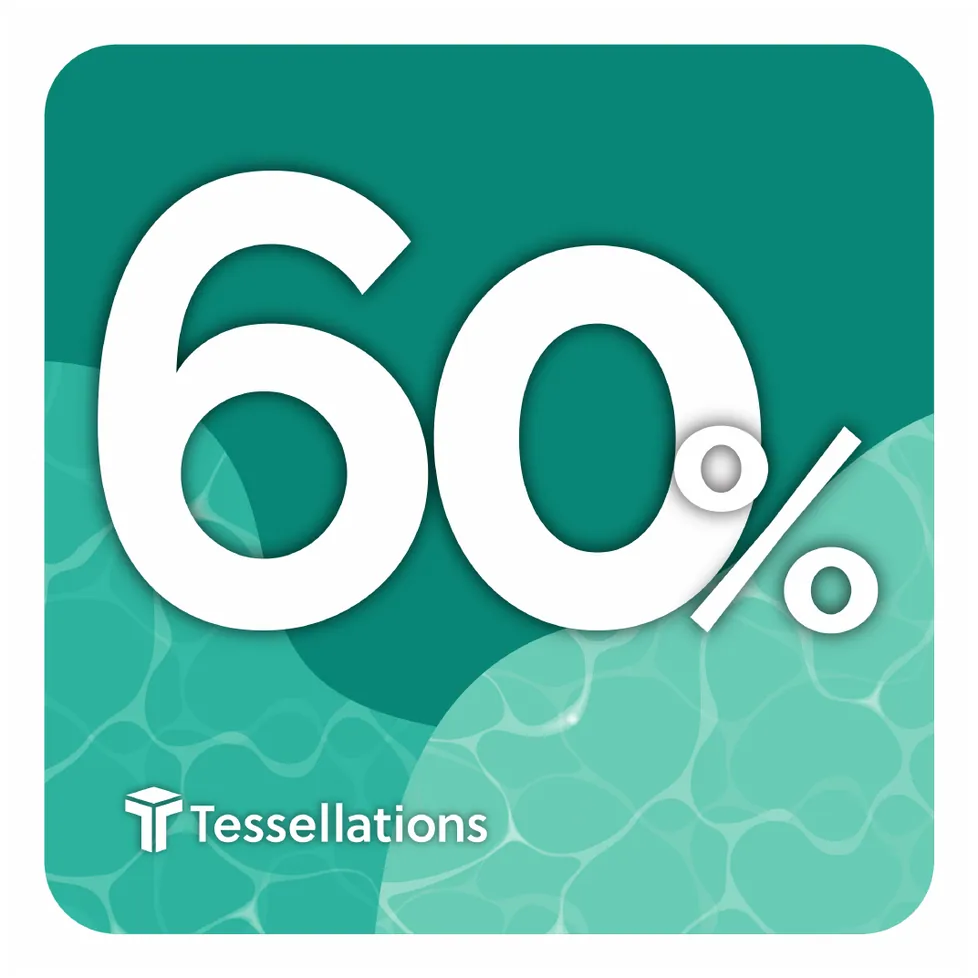 Milestone sign: 60% family participation, white numerals on teal with water ripples