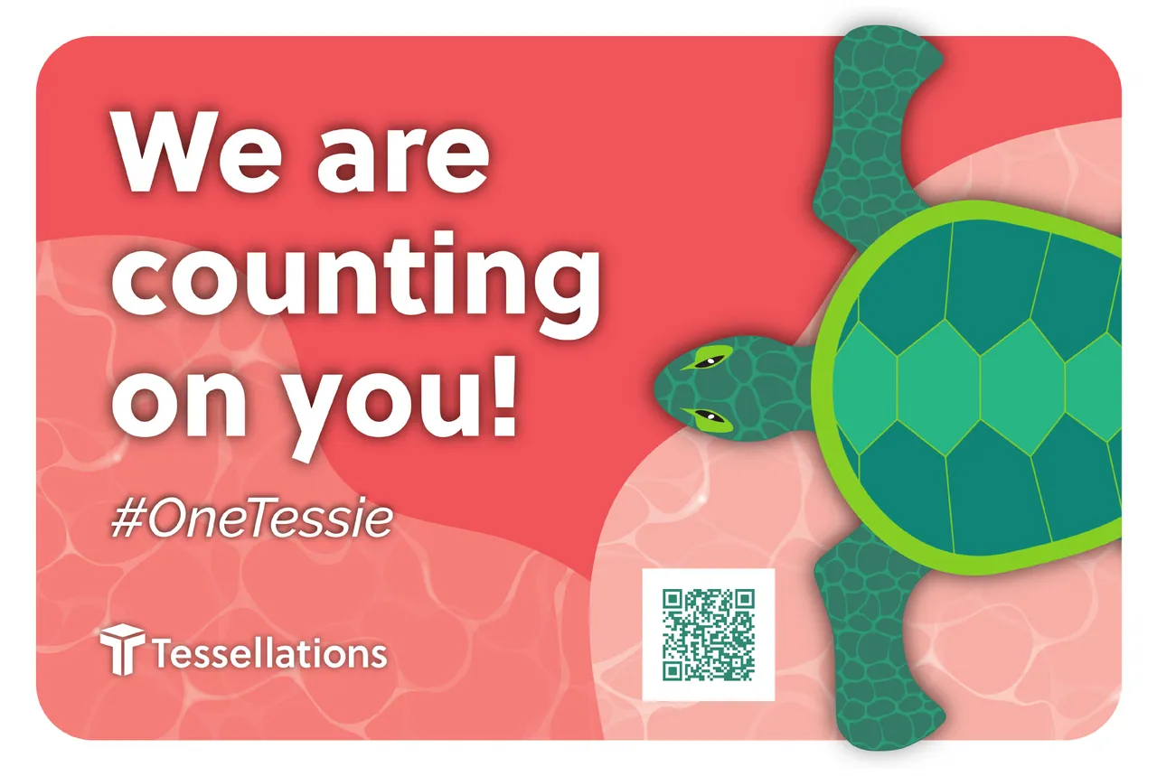 Garden sign: We are counting on you, hashtag OneTessie, on coral with a turtle