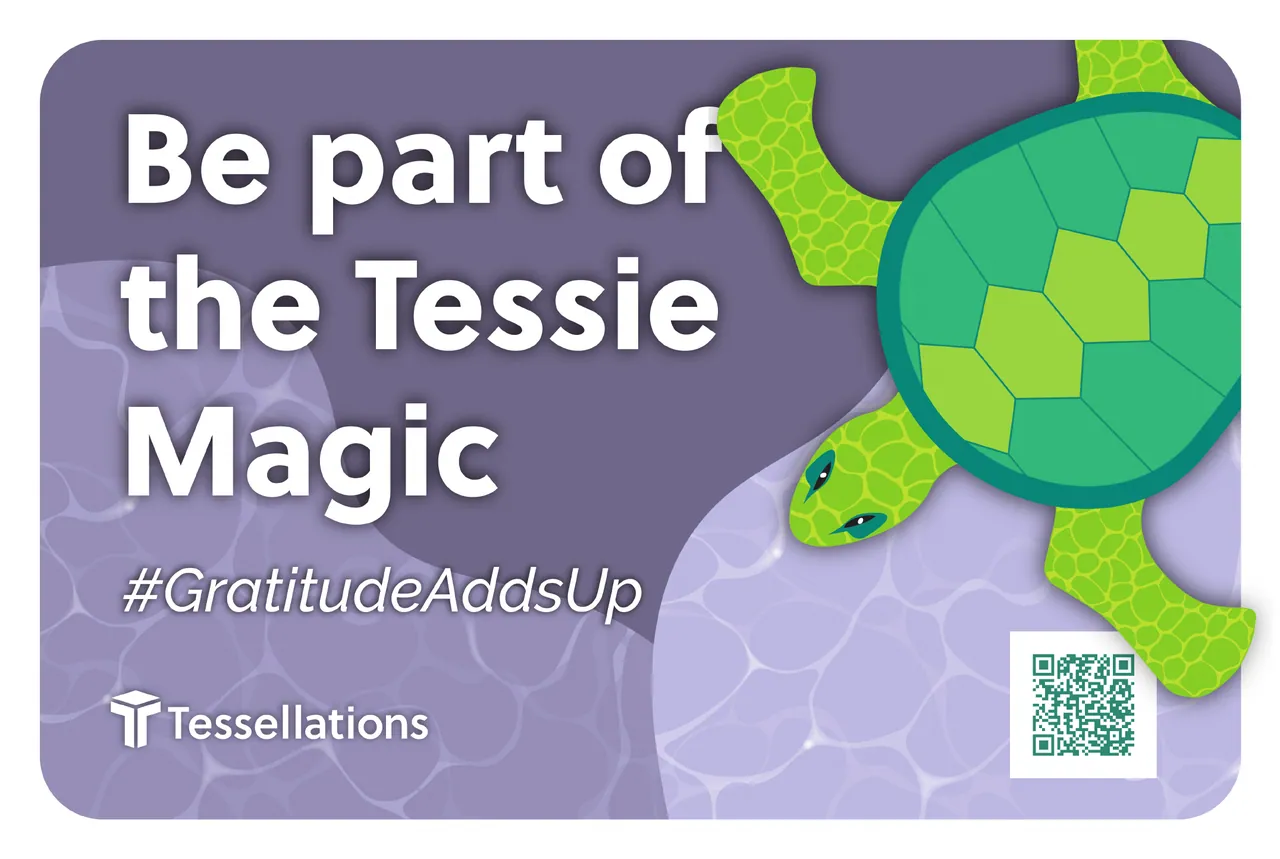 Garden sign: Be part of the Tessie Magic, hashtag GratitudeAddsUp, on lavender with a turtle