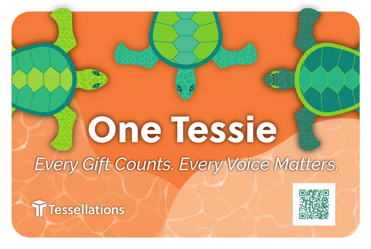 Garden sign: One Tessie, every gift counts, every voice matters, on orange with three turtles